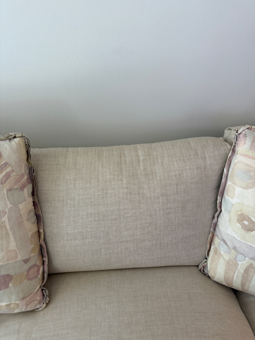 Three-Seat Skirted Sofa in Cream Woven Fabric