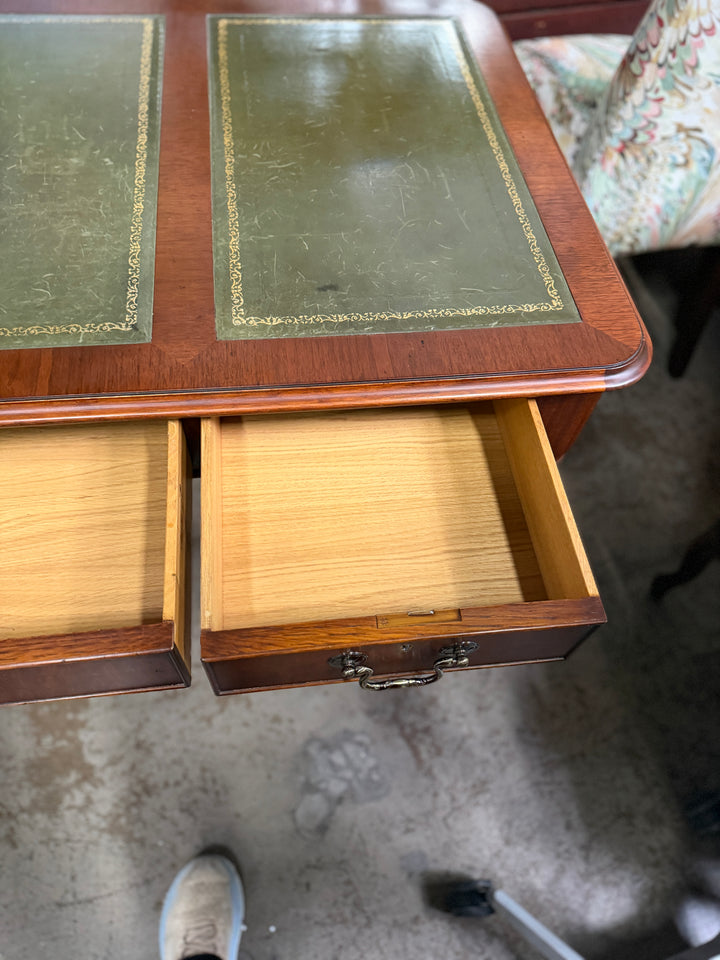 Green Leather Top Desk with Drawers with Key