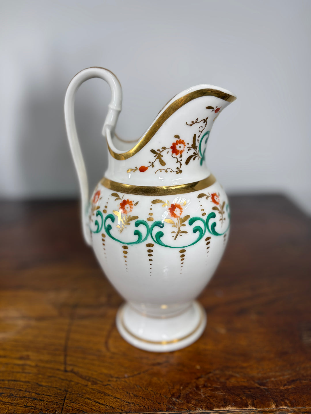 Antique Porcelain Tea/Coffee Service Set with Green Scrollwork & Gilt Decoration