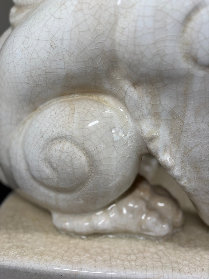 Pair Large White Glazed Ceramic Foo Dog Statues