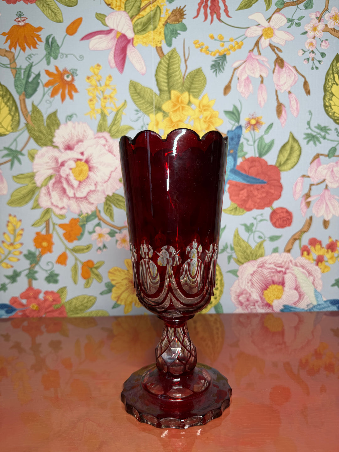 Vintage Bohemian Red Glass Vase