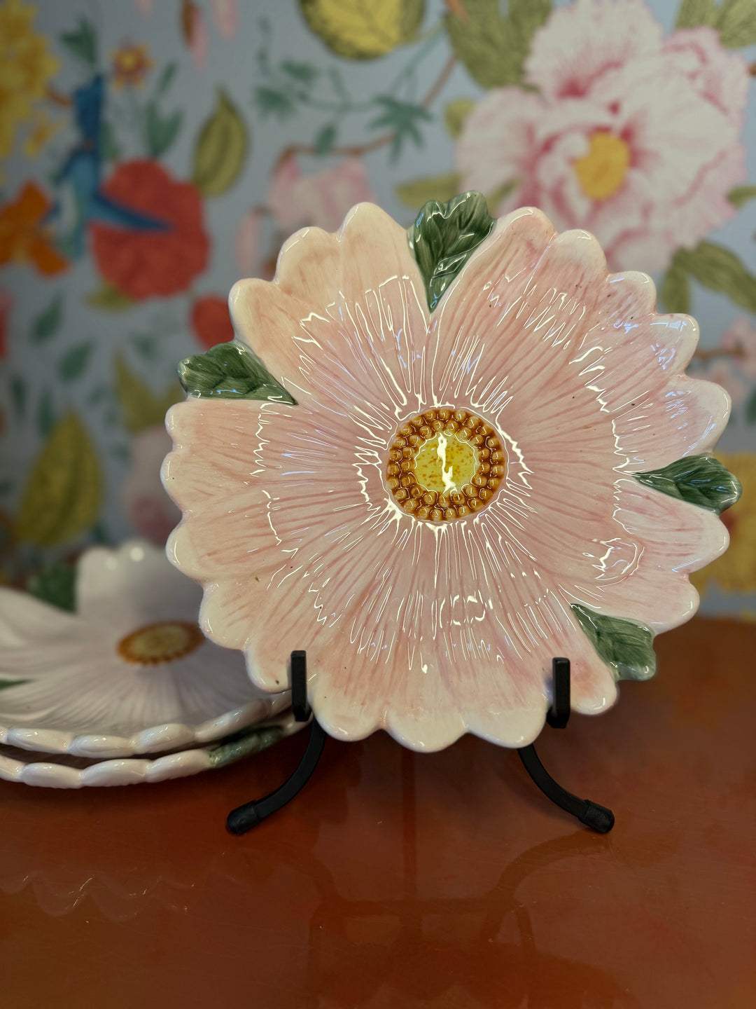 Set of 3 Ceramic Pink Flower Plates