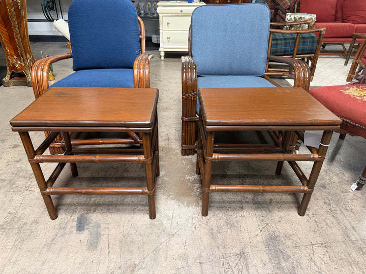 Set of 2 Vintage Rattan and Bamboo Tables