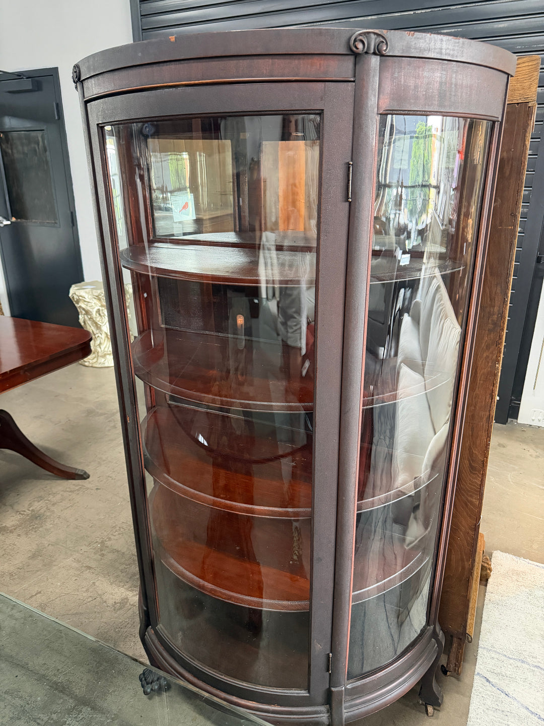Curved Glass Claw Foot China Cabinet (Missing Key)