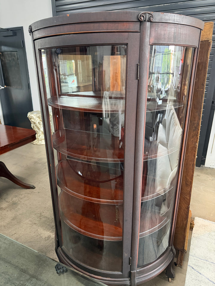 Curved Glass Claw Foot China Cabinet (Missing Key)