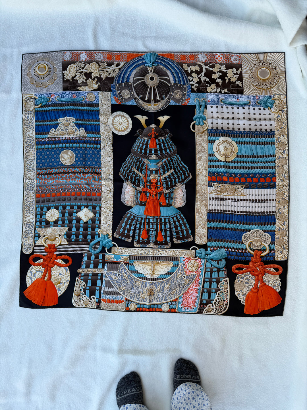 Vintage HERMÈS Scarf Cashmere Silk Parures De Samourais (Includes Box)