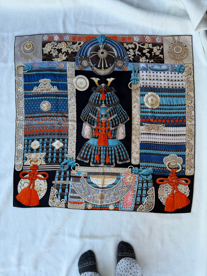 Vintage HERMÈS Scarf Cashmere Silk Parures De Samourais (Includes Box)