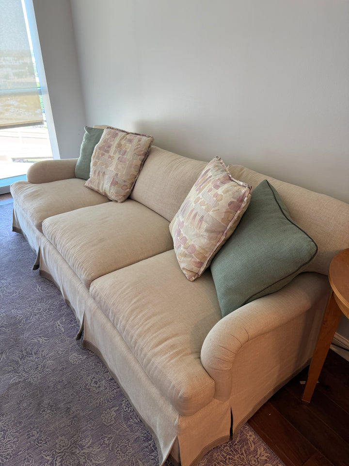 Three-Seat Skirted Sofa in Cream Woven Fabric