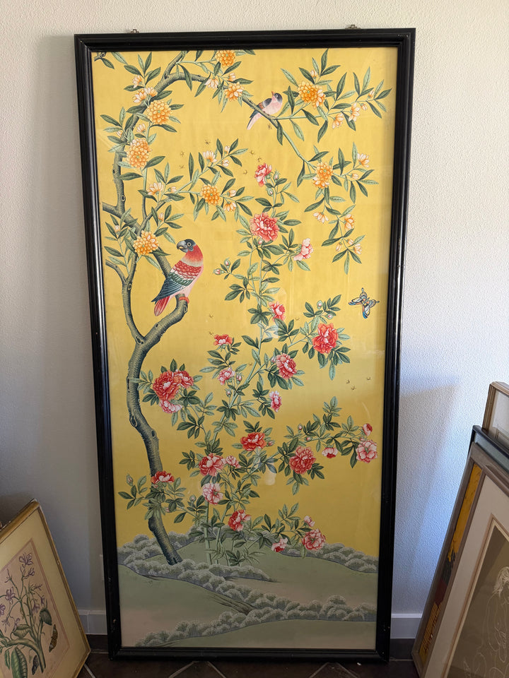 Chinoiserie Framed Yellow Wallpaper Panel