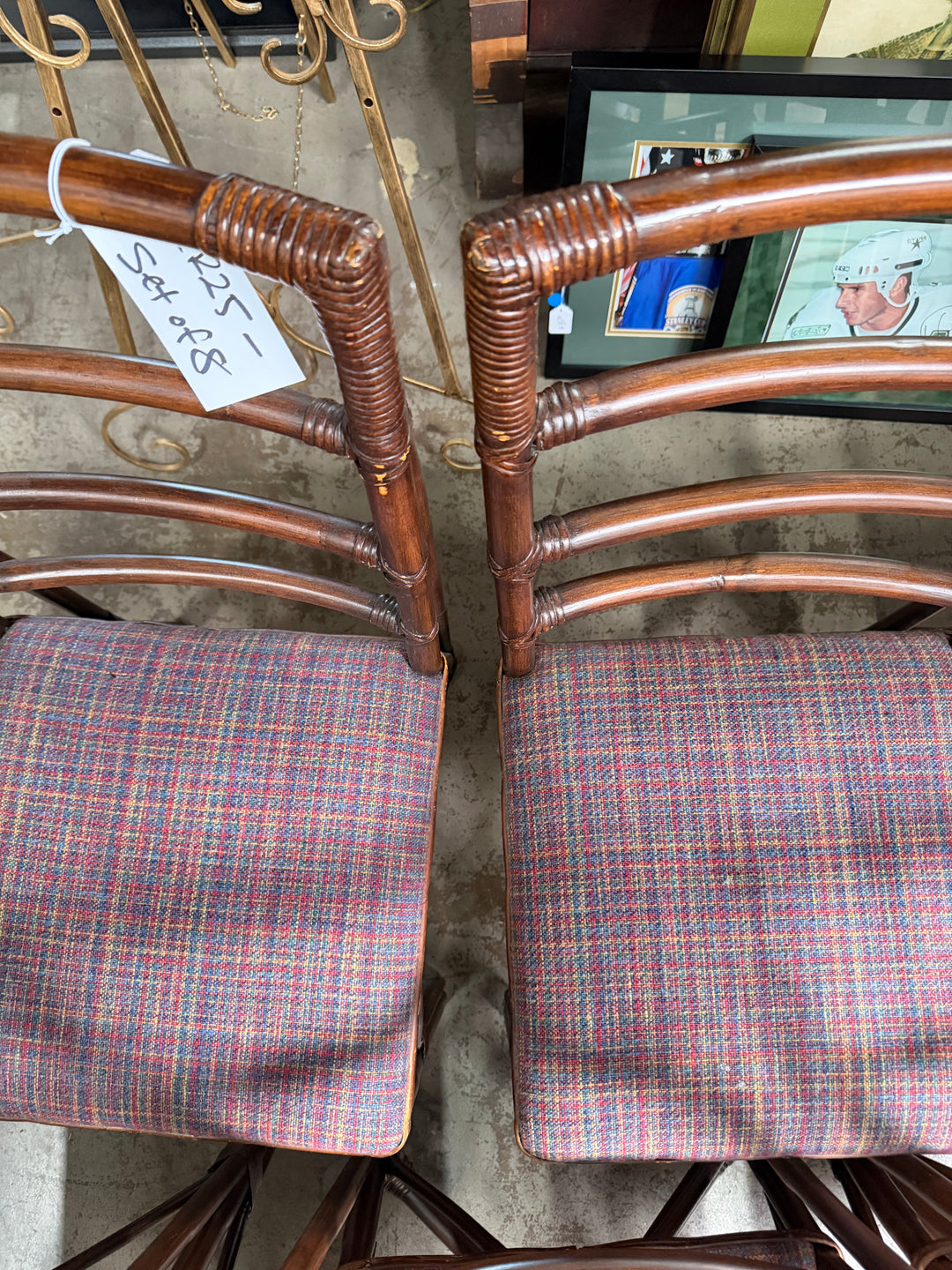 Set of 8 Vintage Bamboo and Rattan Chairs
