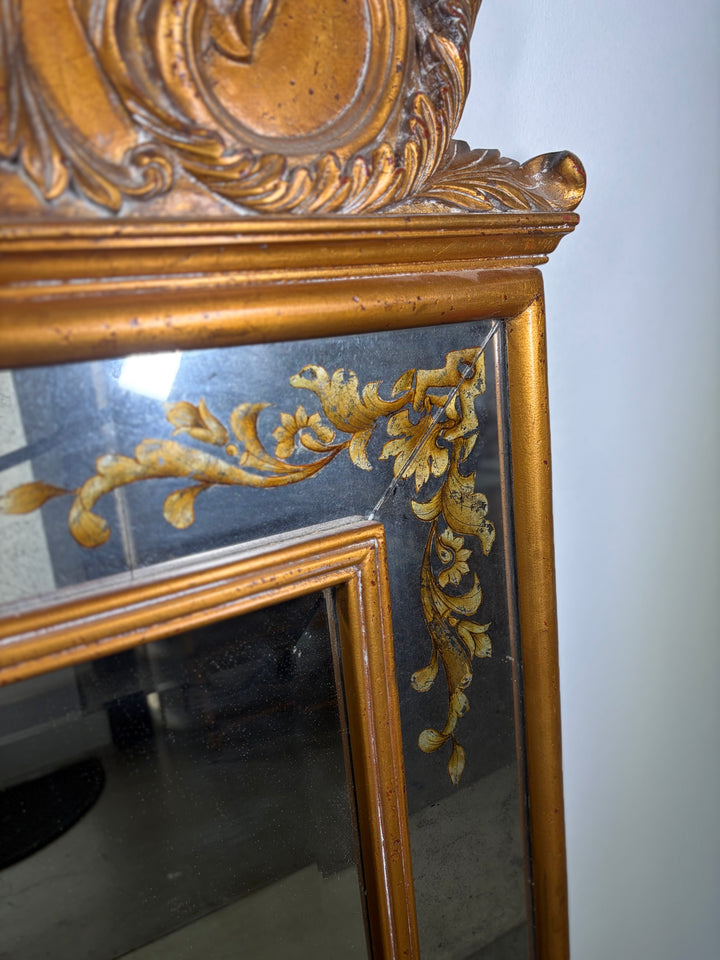 Large Gilt-Framed Wall Mirror with Carved Pediment