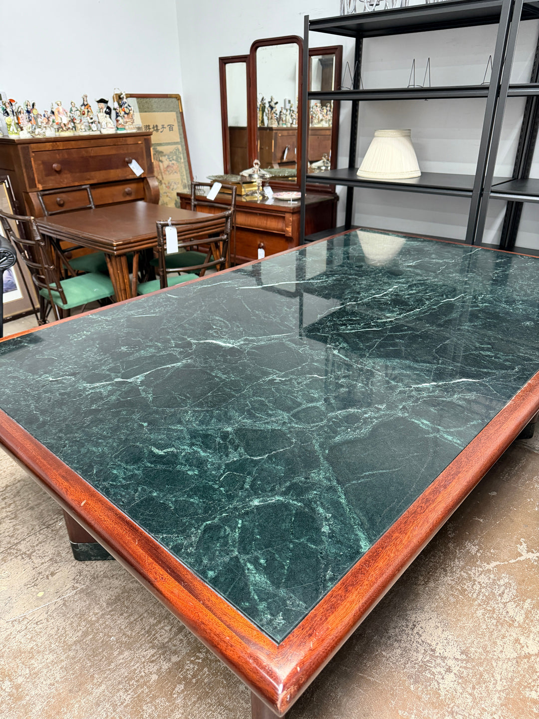 Verde Marble Table Encased in Mahogany Wood