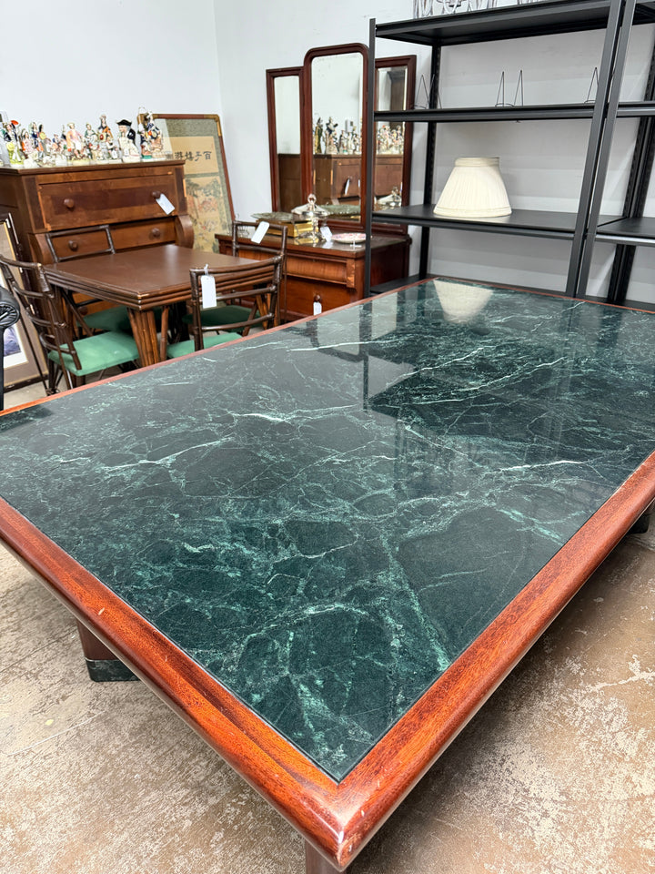 Verde Marble Table Encased in Mahogany Wood