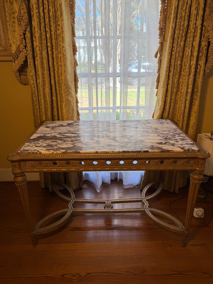 French Louis XVI Style Gilt Wood Marble Top Table
