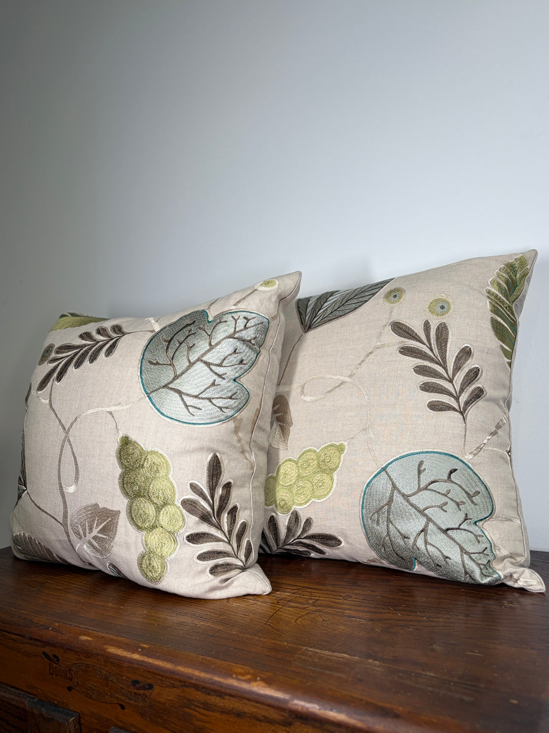 Pair of Embroidered Botanical Throw Pillows