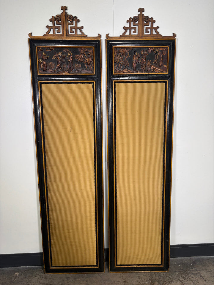 Pair of Chinese Chinoiserie Carved Wood Wall Panels