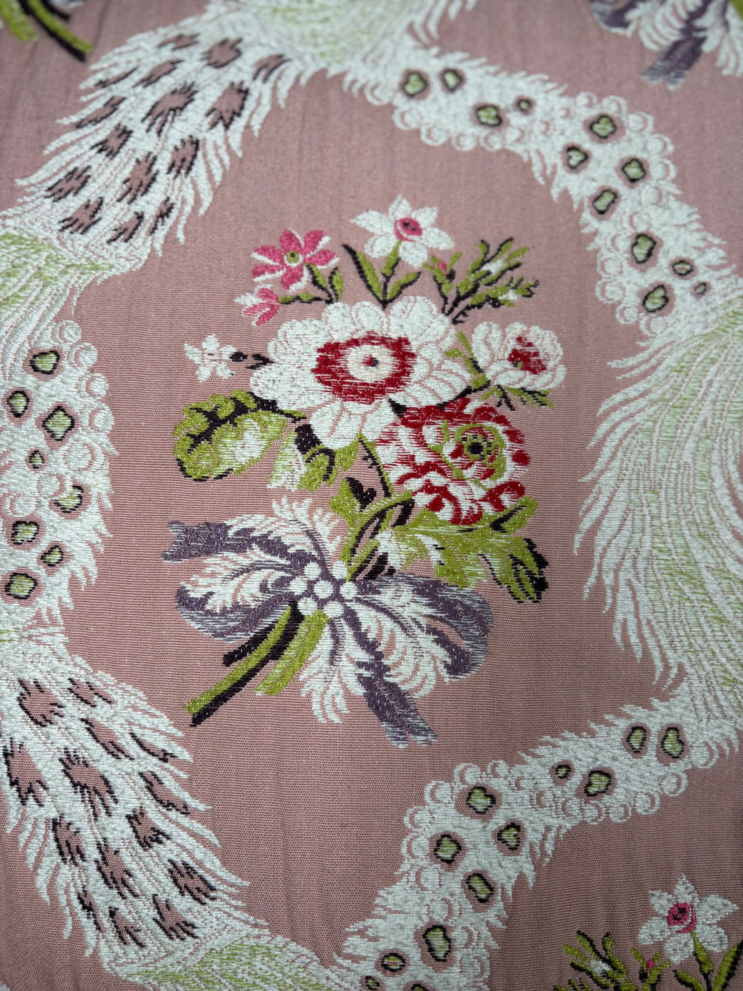 Pink & Green Floral Brocade Decorative Pillow with Corner Bows