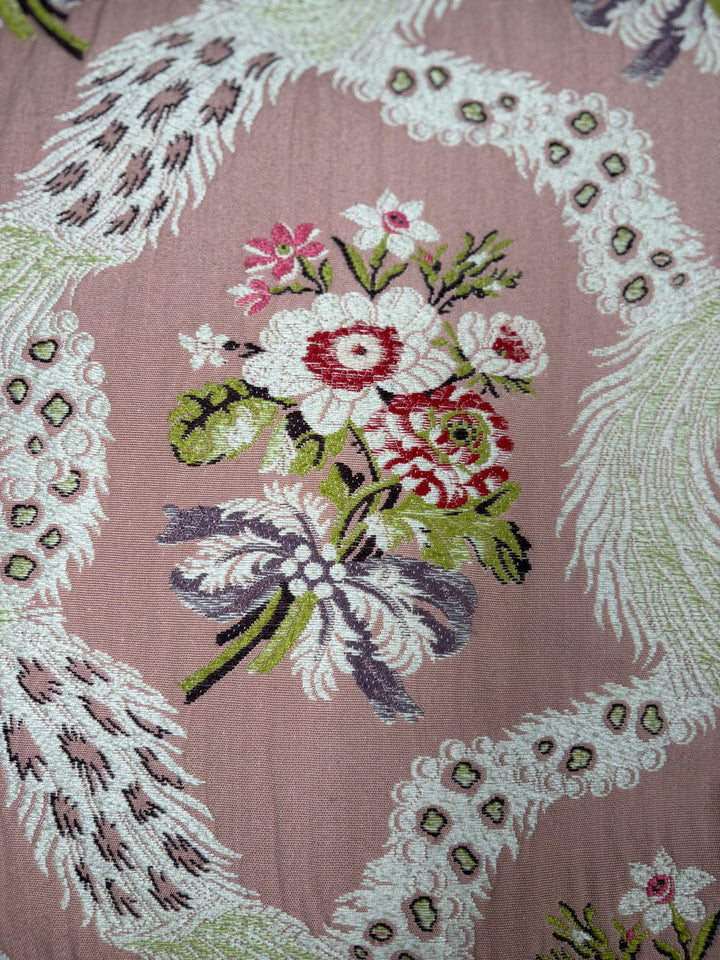 Pink & Green Floral Brocade Decorative Pillow with Corner Bows