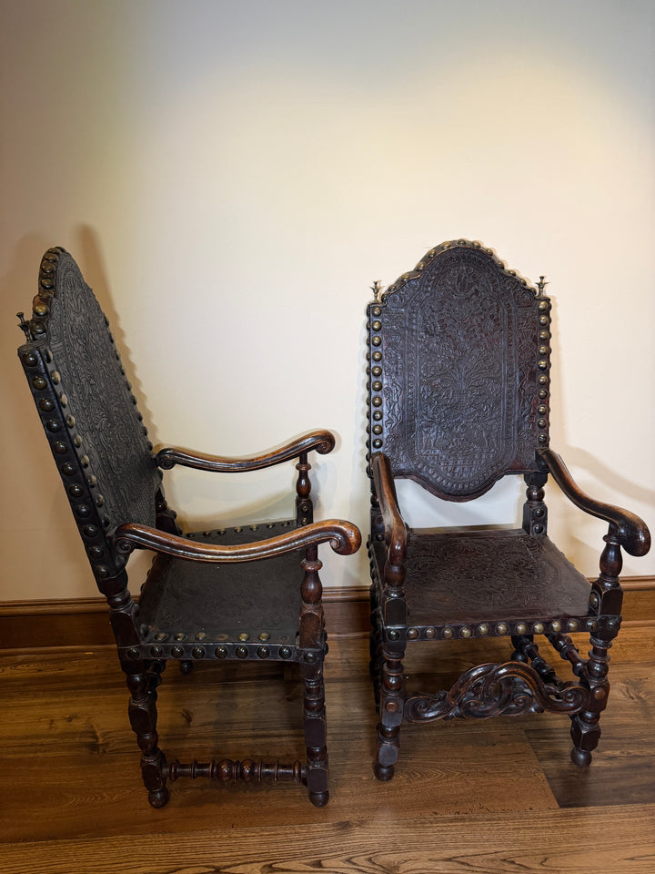 Portuguese Hand Tooled Leather Chairs