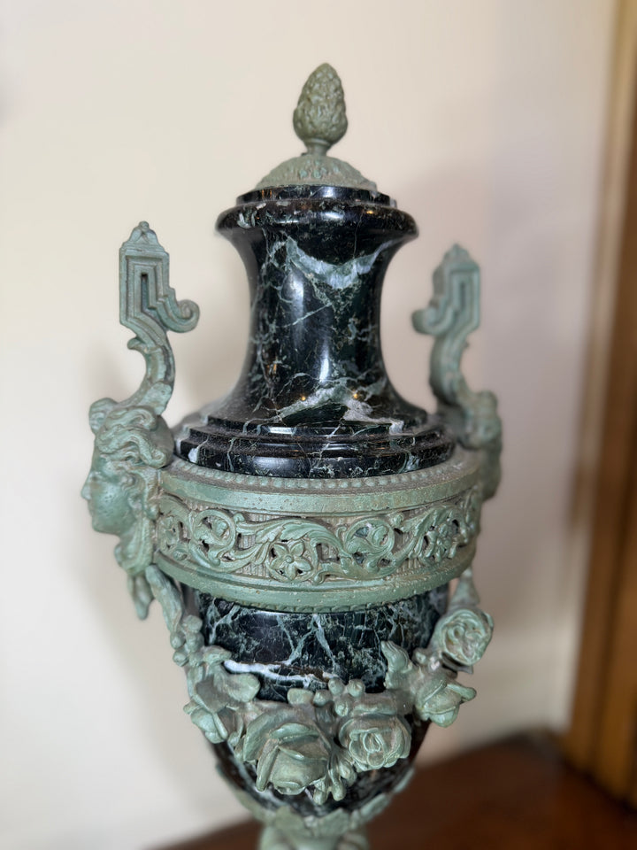 Antique Verde Marble and Bronze Urn