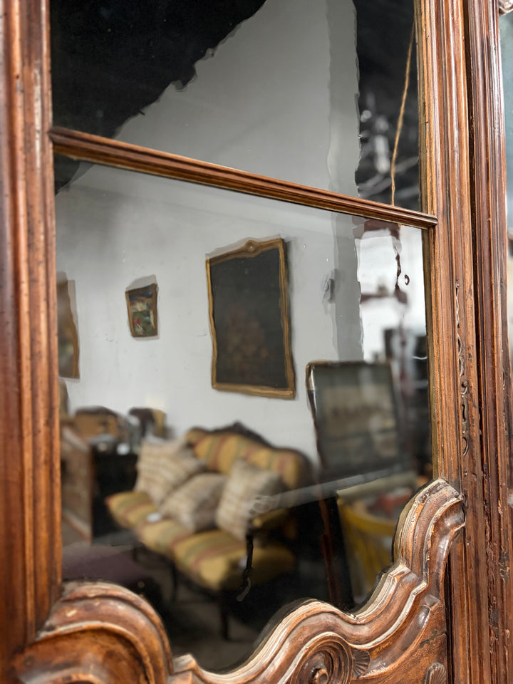 Large Carved Walnut Display Cabinet with Glass Doors