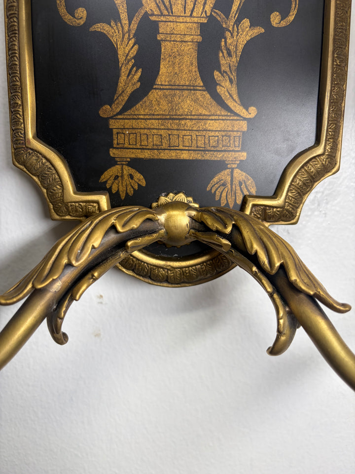 Pair of Antiqued Brass Two-Light Wall Sconces in Original Box