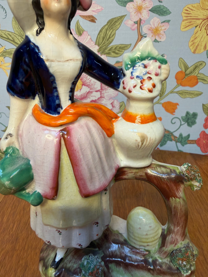 Antique Staffordshire Lady with Flowers