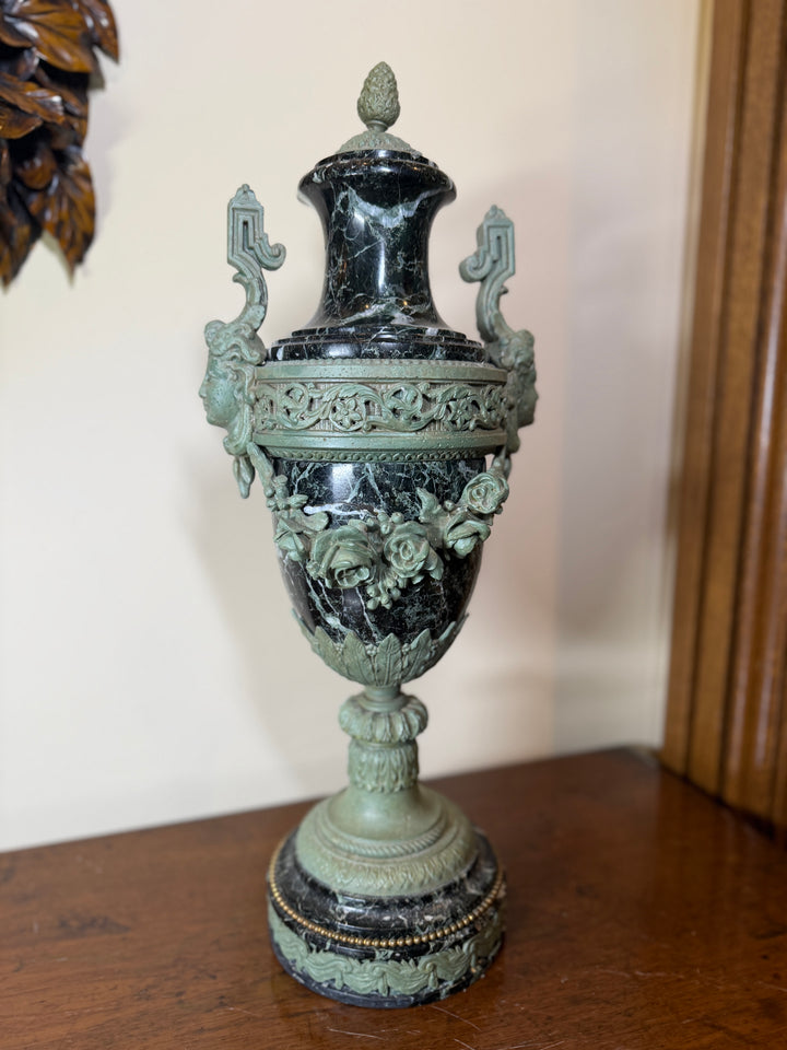 Antique Verde Marble and Bronze Urn