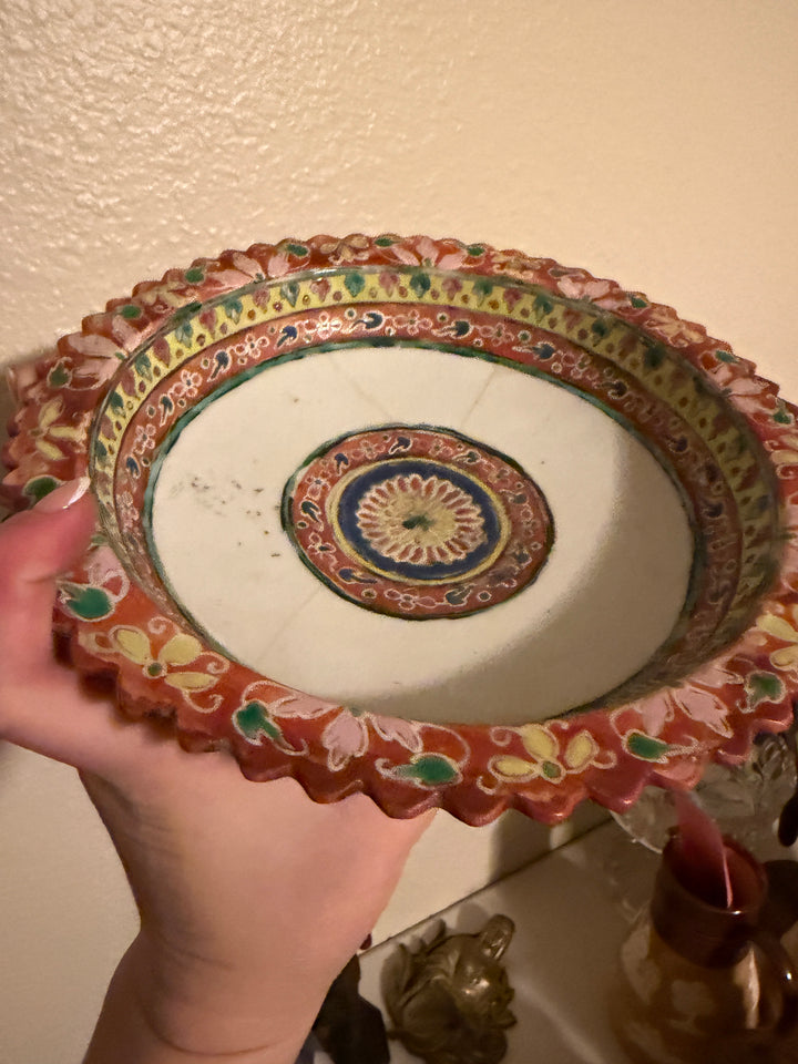 Polychrome Ceramic Footed Tazza / Compote