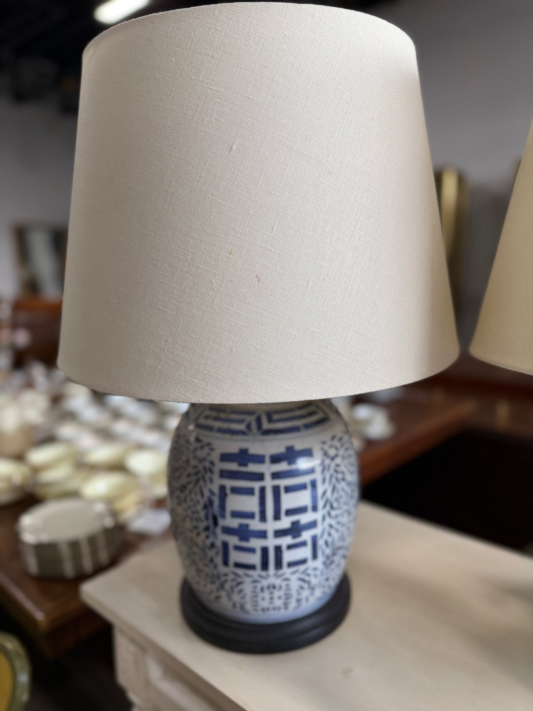 Set of 2 Blue and White Double Happiness Lamps