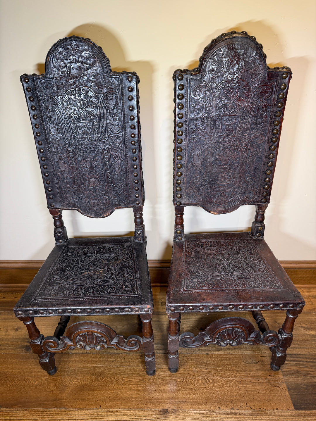 Portuguese Hand Tooled Leather Chairs
