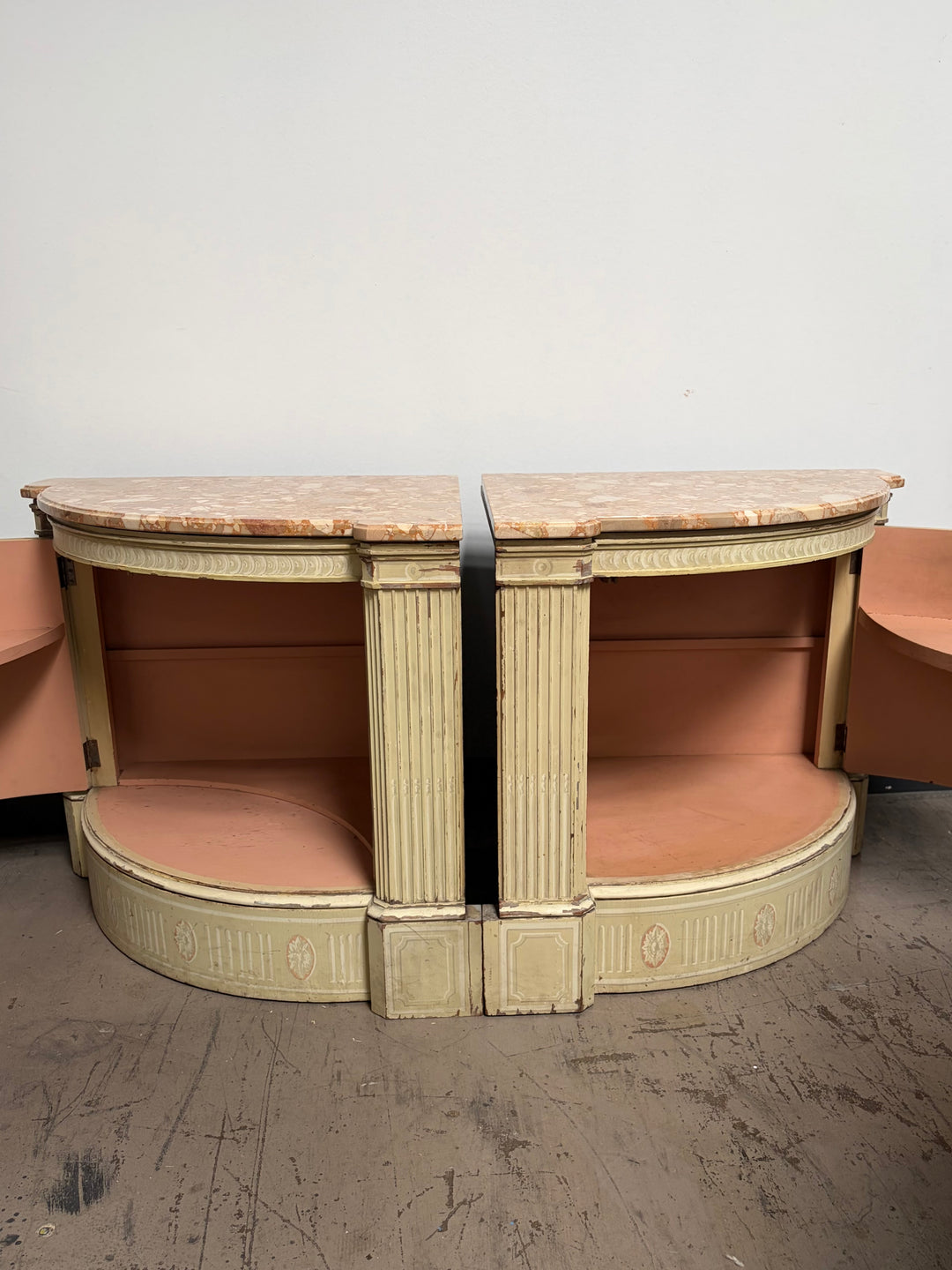 Pair Demilune Painted Wood Cabinet