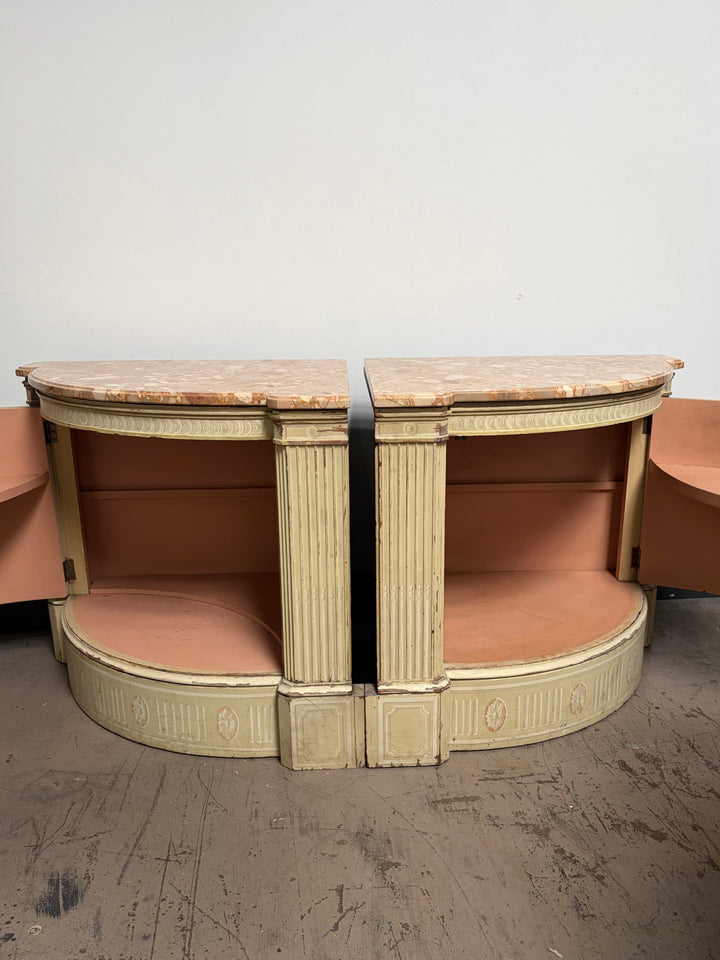 Pair Demilune Painted Wood Cabinet