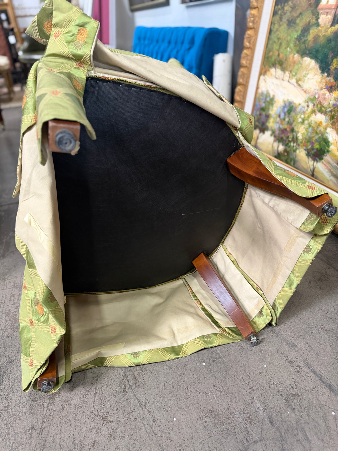Pair of Green Upholstered Arm Chairs with Pineapple/Green Fabric