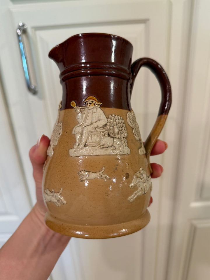 English Victorian/Edwardian stoneware jugs by Doulton & Lambeth, & Marks (7 inch)