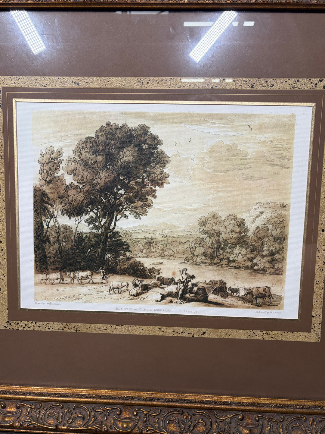 Framed Landscape Engraving After Claude Lorraine