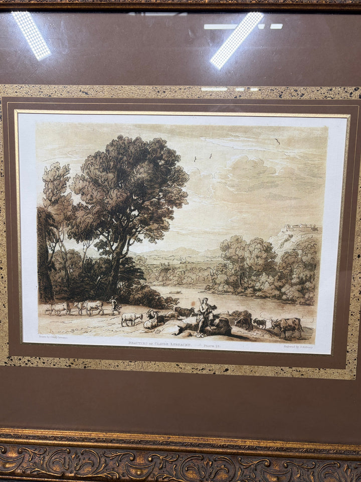Framed Landscape Engraving After Claude Lorraine