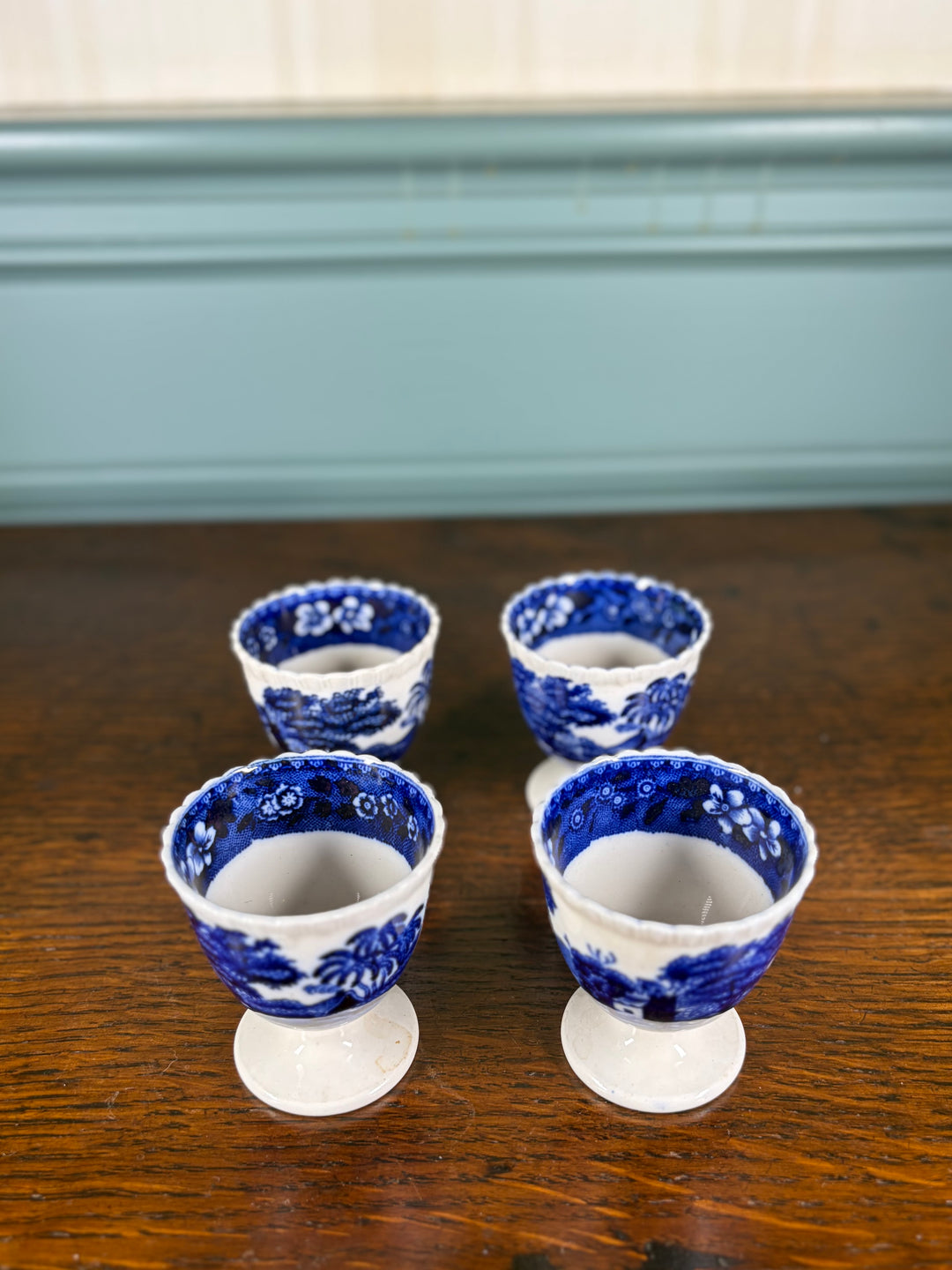 Set of 4 Vintage Spode Blue and White Egg Cups