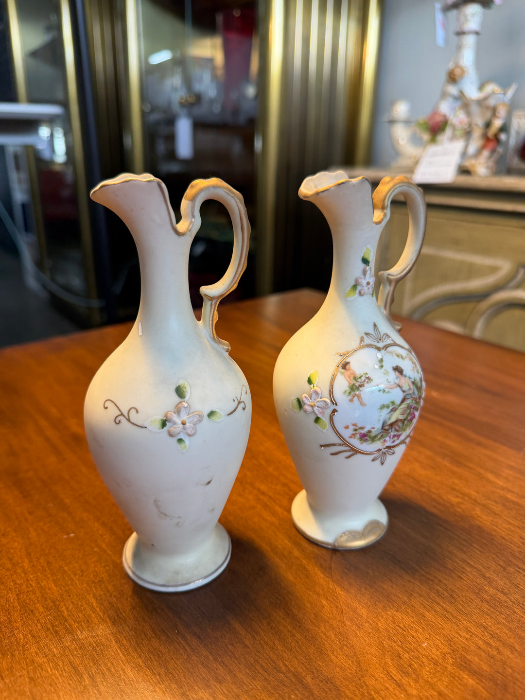 Set of 2 1960s Japanese Hand Painted Bud Vases