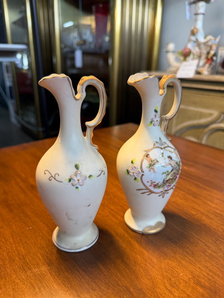 Set of 2 1960s Japanese Hand Painted Bud Vases