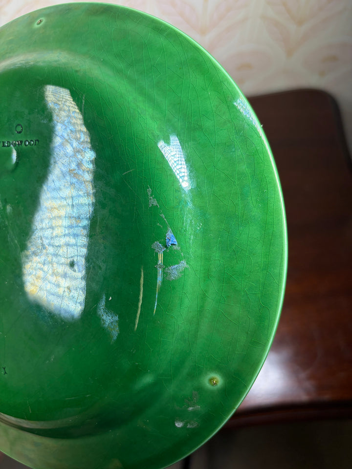 Pair of Green Majolica Leaf Pattern Plates