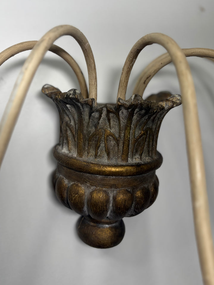 Pair of 5-Arm Wall Sconces – White Wash Distressed Finish