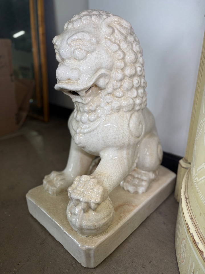 Pair Large White Glazed Ceramic Foo Dog Statues
