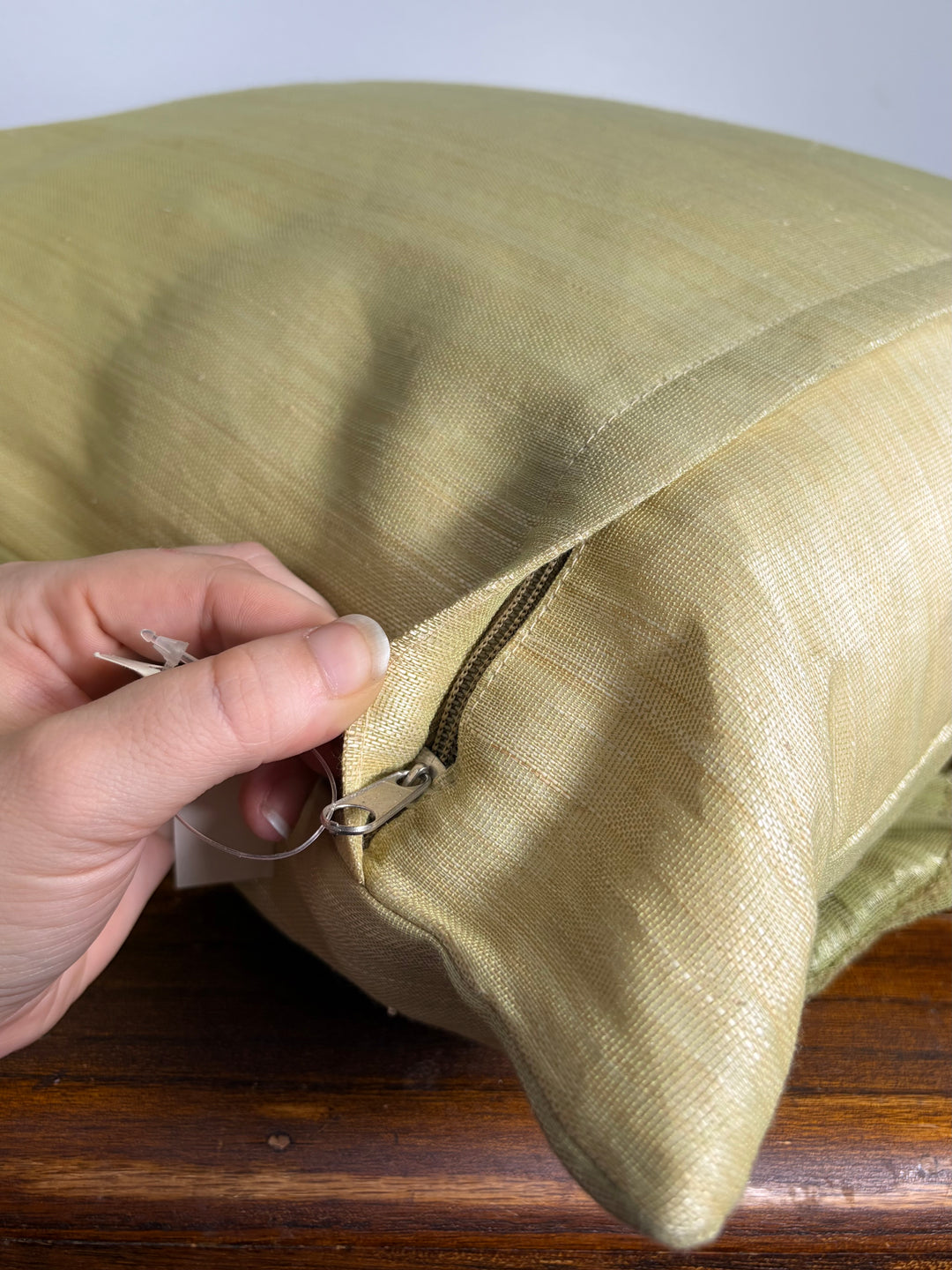 Green Silk Decorative Pillow with Pleated Rosettes and Shell Embellishments