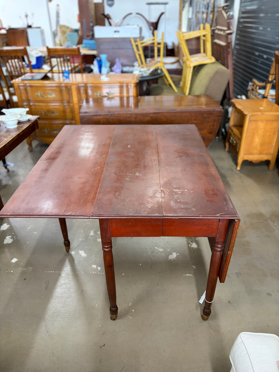 Antique Drop Leaf Table on Wheels