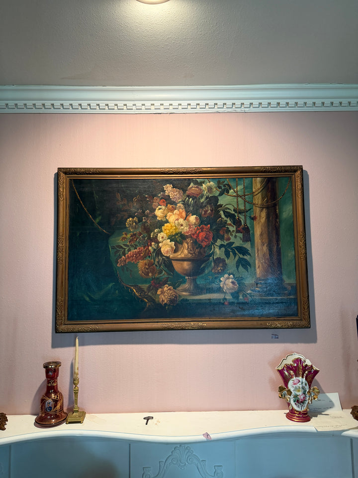 Antique Floral on Wood Painting
