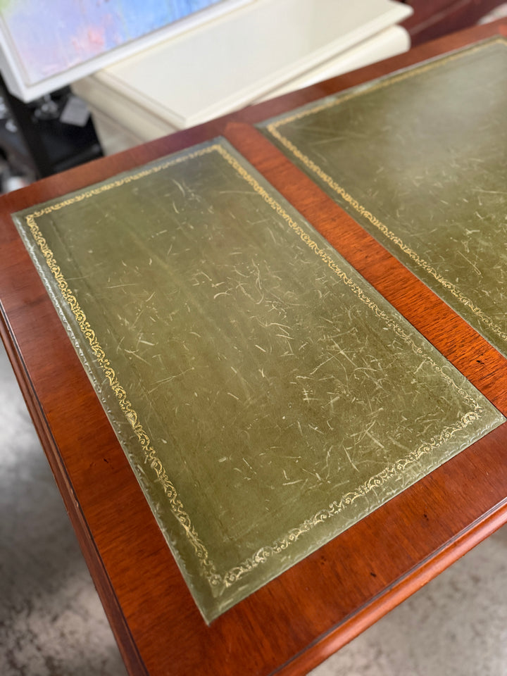 Green Leather Top Desk with Drawers with Key