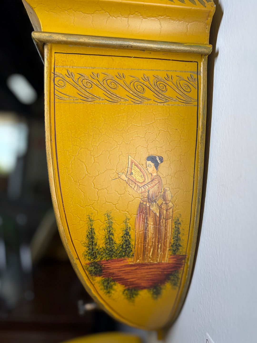 Yellow Toleware Painted Tin Wall Fountain
