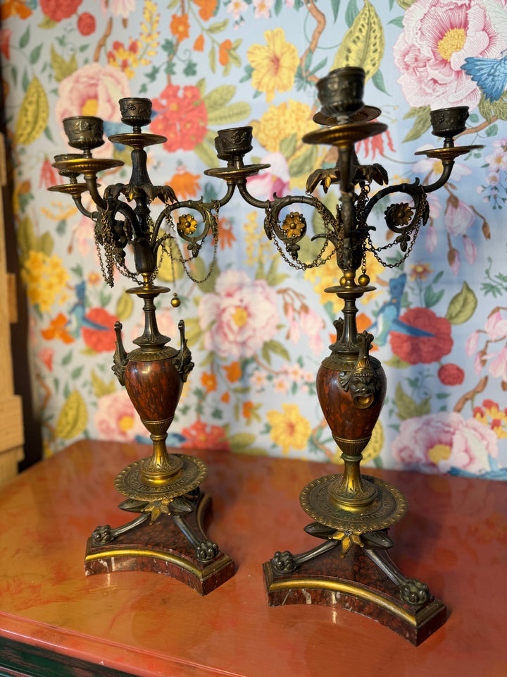 Marble Base Candelabras - Set of 2