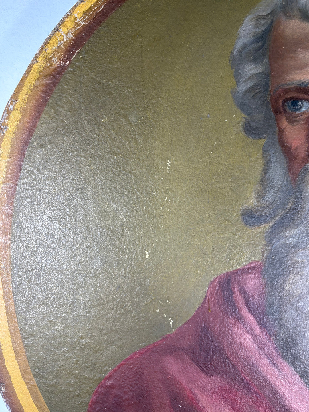Oval Portrait Painting of Bearded Elder on Board